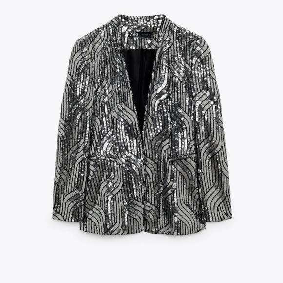 ZARA COLLARLESS SEQUIN BLAZER - Picture 4 of 6